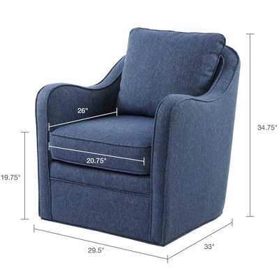 Navy Swivel Accent Chair with Wood Frame and Metal Base