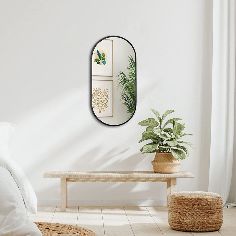 Serio 20"x 30" Modern Oval/Pill Shaped Wall Mount Mirror,Horizontal/Vertical Hanging Aluminum Alloy Frame Mirror-The Pop Home, 2 of 7