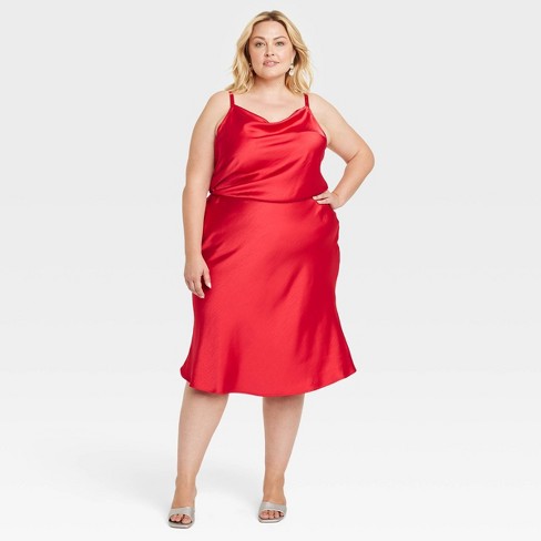 Women's Satin Midi Slip Dress - Ava & Viv™ Red XXL