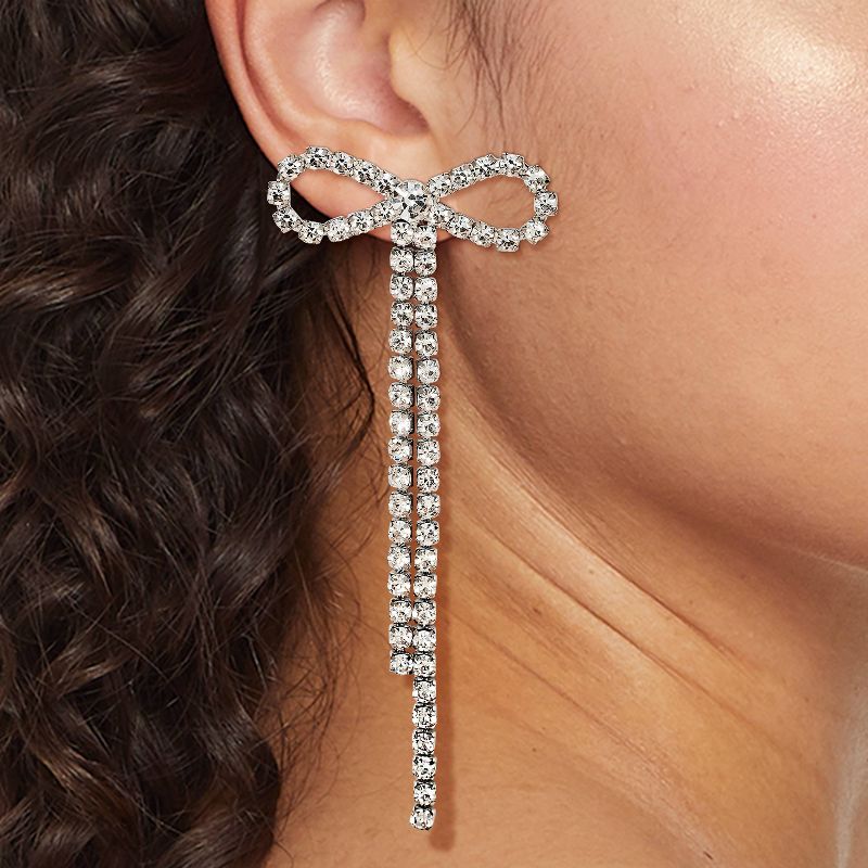 Rhinestone Bow with Fringe Drop Earrings - Wild Fable&#8482; Silver, 3 of 7