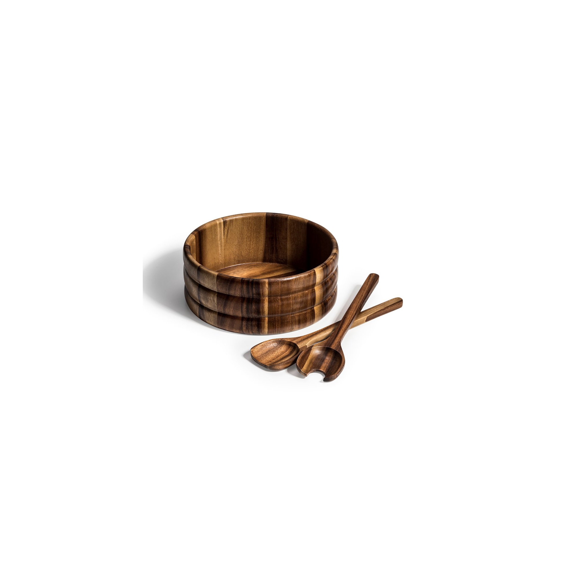 Kalmar Home Natural Acacia Wood Salad Bowl Set with Servers – Extra Large 10"x 4" Wide Bowl for Entertaining