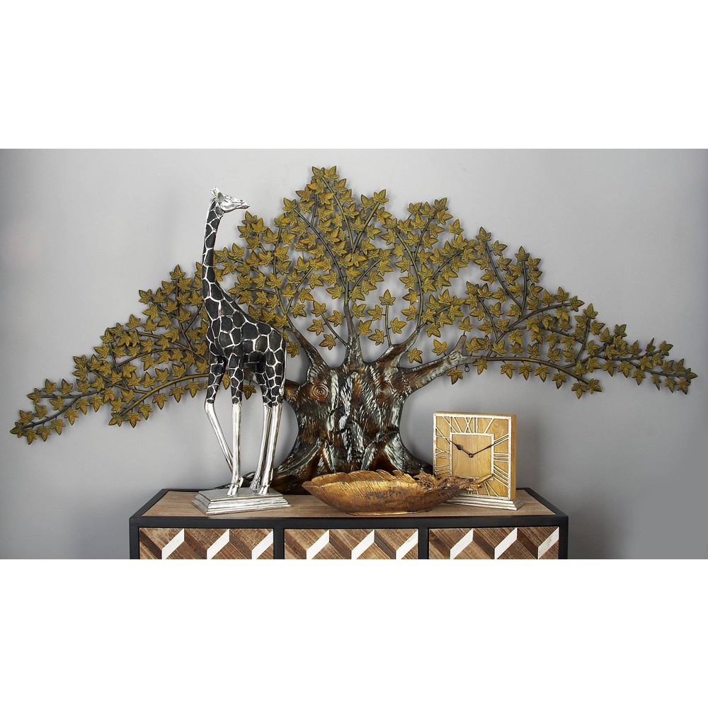 Photos - Wallpaper Metal Tree Indoor Outdoor Wall Decor with Leaves Brown - Olivia & May
