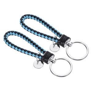 Unique Bargains Braided PU Leather Wallet Keychain with Stainless Steel Key Ring 2 Pcs - 1 of 3
