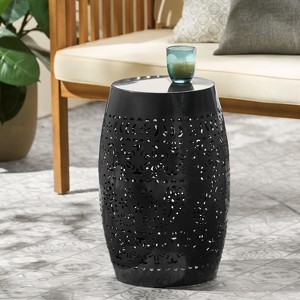 Wooakway 18'' H Perforated Metal Drum Side Table Round End Table Indoors and Outdoors Use - 1 of 4