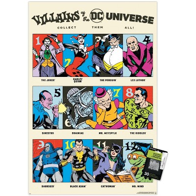 Trends International DC Comics 90th - Villains Of The Universe Unframed Wall Poster Print Clear Push Pins Bundle 22.375" x 34"