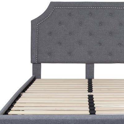 Elegant Full Double Light Gray Upholstered Bed with Tufted Headboard and Nailhead Trim