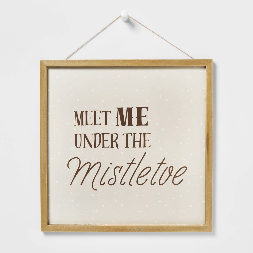 Meet Me Under the Mistletoe Hanging Sign Gold/Cream - Wondershop