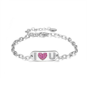 I Love You Bracelet for Women Pink CZ Heart Sterling Silver Womens Ginger Lyne Collection - 1 of 4