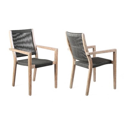 2pk Madsen Outdoor Acacia Wood and Charcoal Rope Dining Chairs - Armen Living
