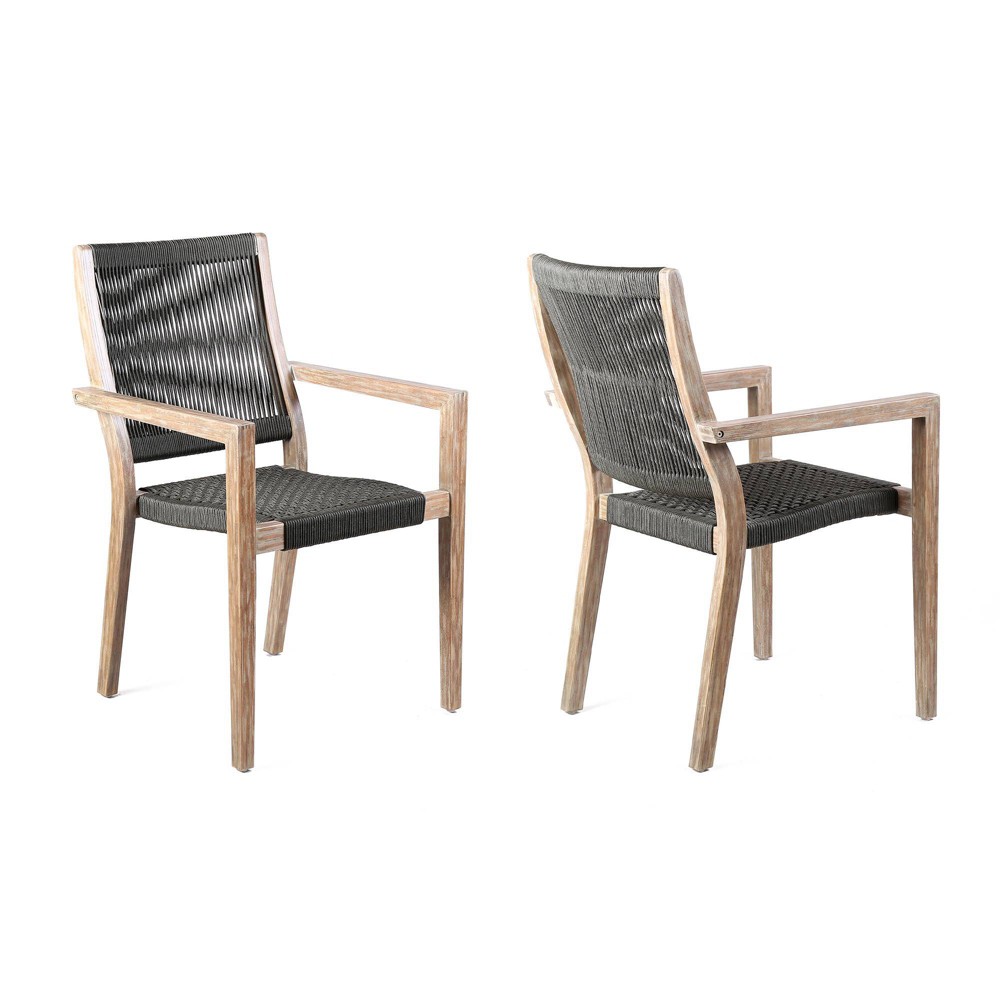 2pk Madsen Outdoor Acacia Wood and Charcoal Rope Dining Chairs – Armen Living  – Patio and Outdoor​