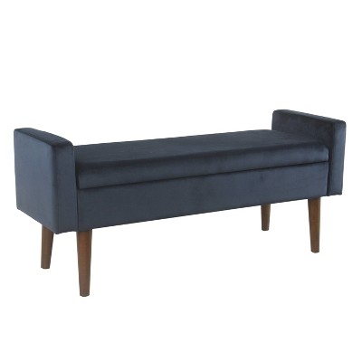 Velvet Upholste Wooden Bench with Lift Top Storage Navy - Benzara