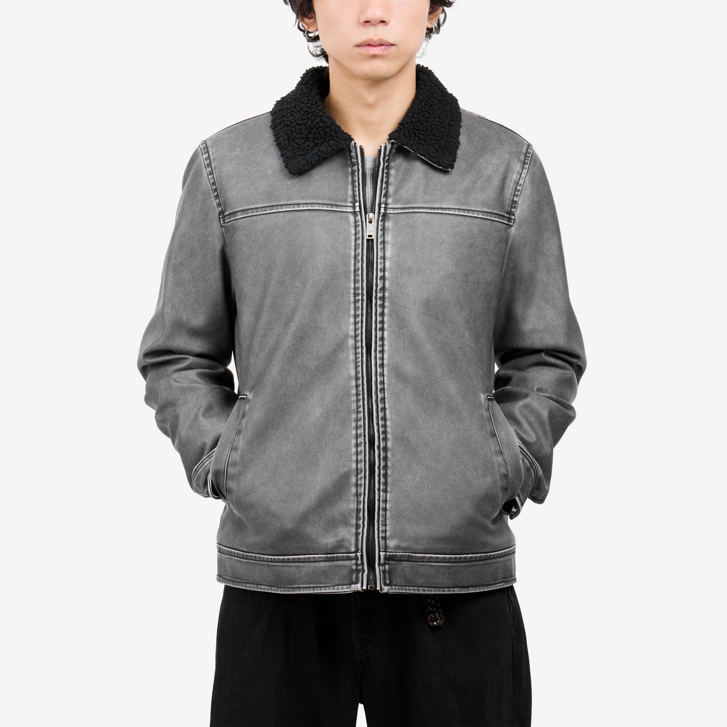 Мужская куртка X RAY Brushed PU Jacket Self Collar With Faux Shearling Lining in Black, цвет: Чёрный — фото 5