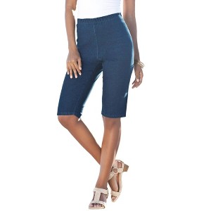Roaman's Women's Plus Size Comfort Stretch Bermuda Jean Short - 1 of 4