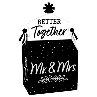 Big Dot of Happiness Mr. and Mrs. - Treat Box Party Favors - Black and White Wedding or Bridal Shower Goodie Gable Boxes - Set of 12