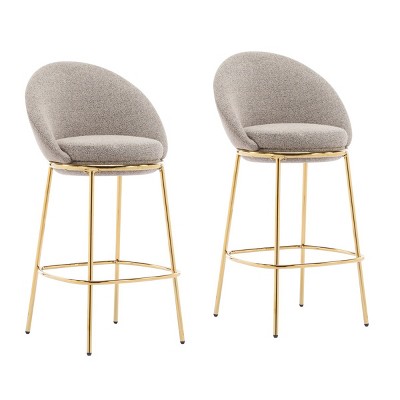 Set of 2 Gold Bar Stools, Modern Metal Bar Stools with Upholstered Seat and Backrest, Upholstered Bar Stools for Kitchen Island or Home Bar-Koiai