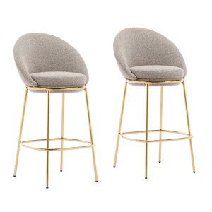 Set of 2 Gold Bar Stools, Modern Metal Bar Stools with Upholstered Seat and Backrest, Upholstered Bar Stools for Kitchen Island or Home Bar-Koiai - 1 of 4