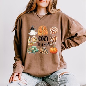 Cozy Season Watercolor Icons - Womens Lightweight Garment Dyed Sweatshirt - 1 of 4