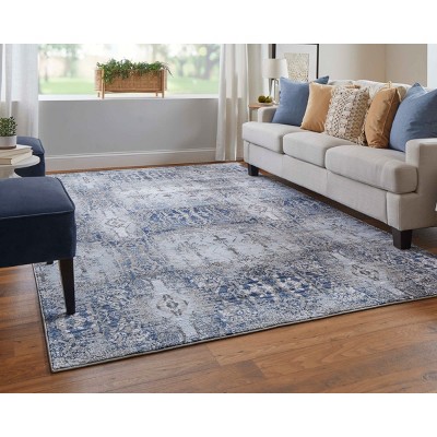 Gaspar Blue and Gray Abstract Synthetic Area Rug 5'2" x 7'2"