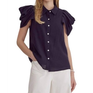 Women's Button Up Collared Top - entro - 1 of 4