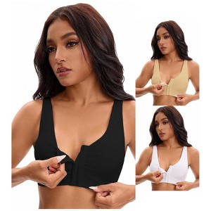 INSPIRE CHIC Women's Front Closure Adjustable Strap Wirefree Full Coverage Soft Workout Bras 3 Packs - 1 of 4