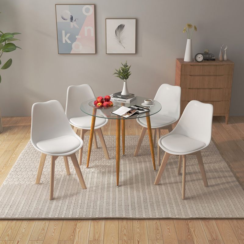 Costway Dining Table Set for 4 Modern Kitchen Table Set with Round GlassTempeTable&4 Chairs, 4 of 11