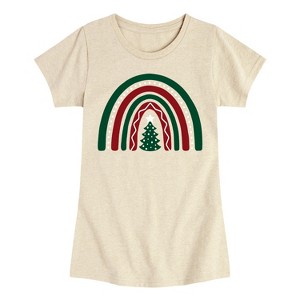 Girls' - Instant Message - Christmas Rainbow Fitted Short Sleeve Graphic T-Shirt - 1 of 4