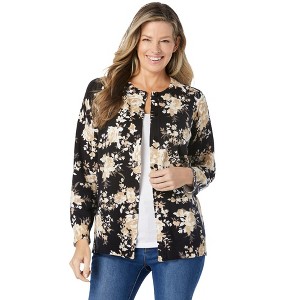 Woman Within Plus Size Perfect Long-Sleeve Cardigan - 1 of 4