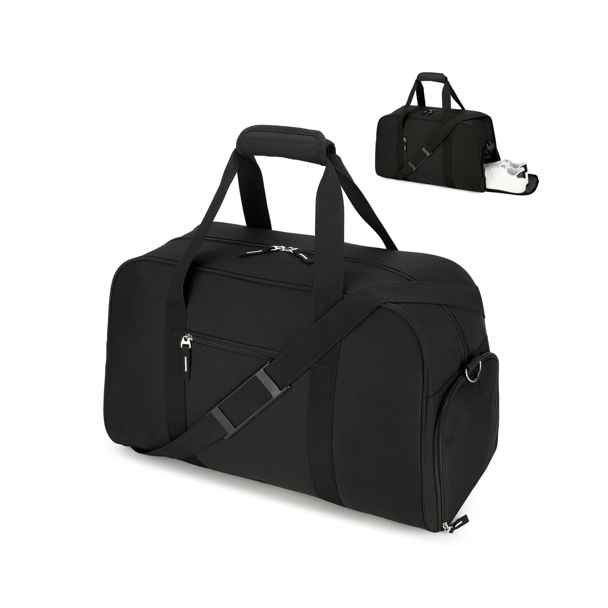 Narwey 21 Inch Gym Bag with Shoe Compartment, Sports Duffle Bag Carry On Duffel Bag, Weekender Overnight Bags，Black