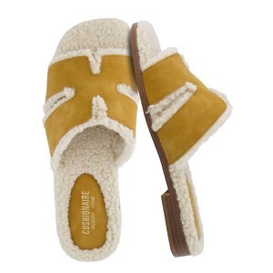 CUSHIONAIRE Women's Voyage Fur Faux Shearling lined slide sandal +Memory Foam, Wide Widths Available - 1 of 4
