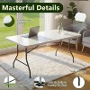 6ft Folding Table with Carry Handle, Ultra-Portable Fold-in-Half Design for Easy Transport & Storage, White Utility Table - 3 of 4