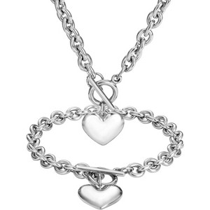 Heart Pendant Set Necklace and Bracelet 18K Gold Rose Gold Silver - 1 of 4