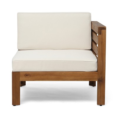 Beige Acacia Wood 3-Seater Sofa Set with Ottoman