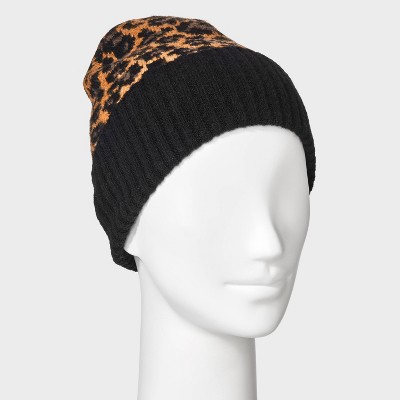 Essential Cuffed Leopard Print Beanie - Universal Thread Brown/Black - image 2