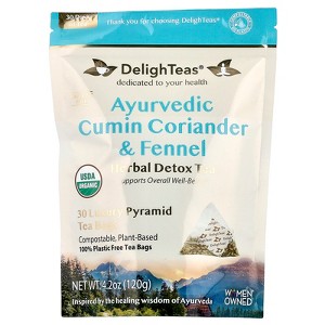DelighTeas Ayurvedic Cumin Coriander & Fennel, Herbal Detox Tea, Caffeine Free, 30 Luxury Pyramid Tea Bags, 4.2 oz (120 g) - 1 of 2