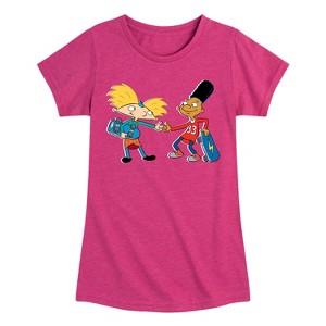 Girls' - Hey Arnold! - Arnold and Gerald Skateboard Fitted Short Sleeve Graphic T-Shirt - 1 of 4