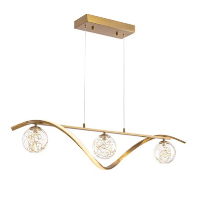 Siljoy Gold & Chrome Linear LED Pendant with Glass Globe Shade