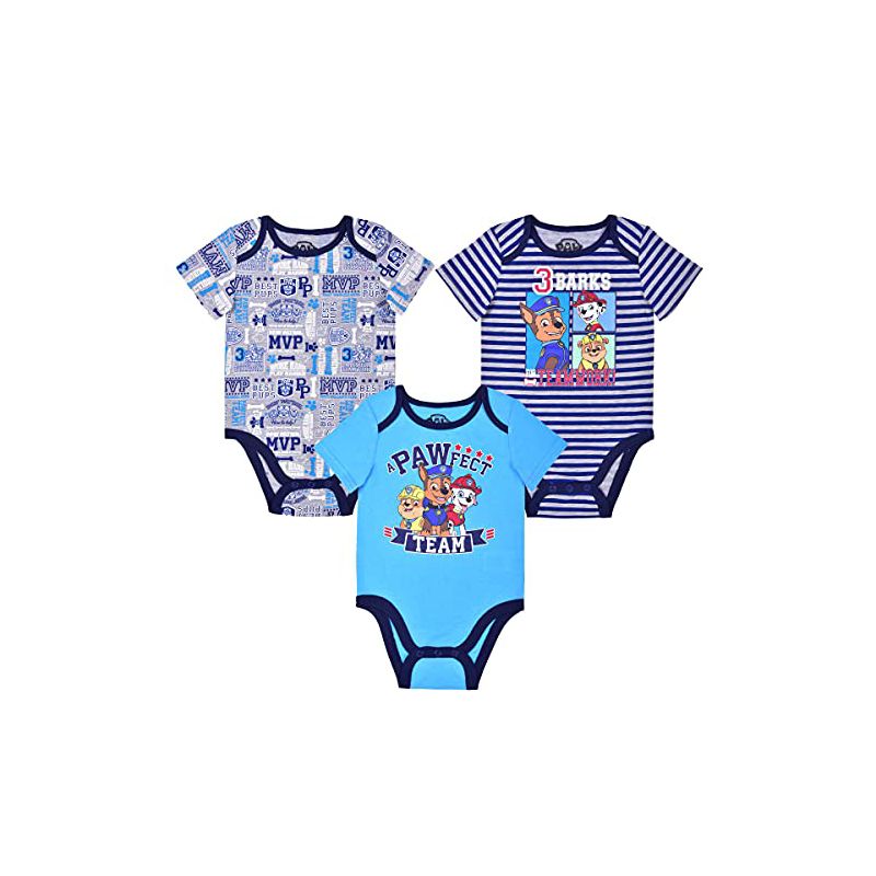 Nickelodeon Boy's 3-Pack A Pawfect Team Paw Patrol Short Sleeve Baby Bodysuit Creeper Set, 100% Cotton for Infant, 1 of 8