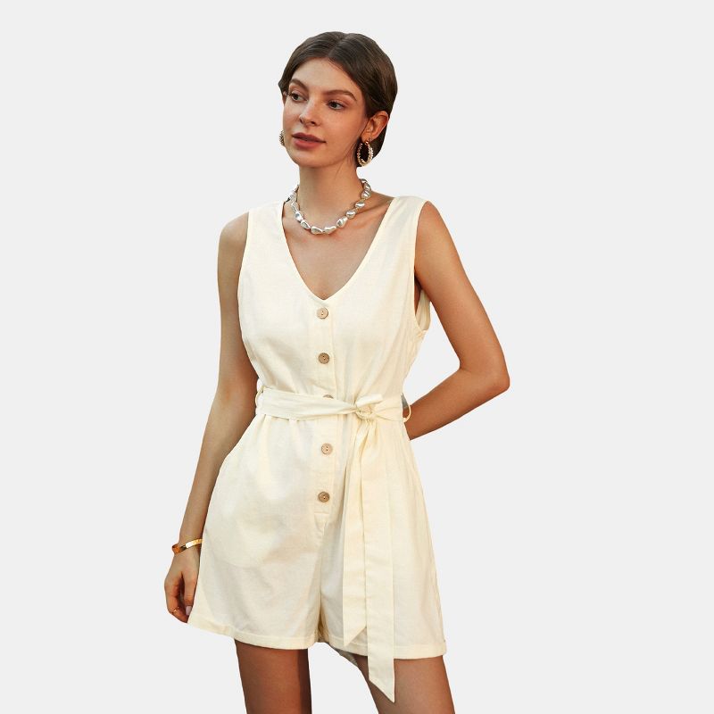 Women's Ivory Front Button Sleeveless Romper - Cupshe, 1 of 6