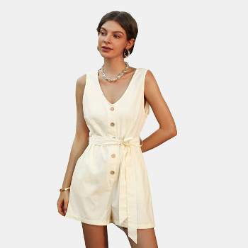 Women's Ivory Front Button Sleeveless Romper - Cupshe