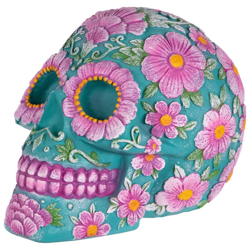 Northlight 7.75" Blue and Pink Day of the Dead Skull Coin Bank, 3 of 9