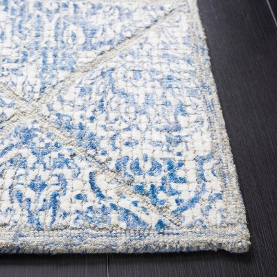 Blue Geometric 4' x 6' Handmade Wool and Viscose Area Rug