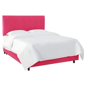 Full Skylar Upholstered Pleated Bed Fuchsia Linen - Cloth & Co., Pink Linen