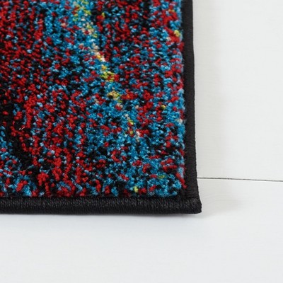 Red and Green Abstract Synthetic Round Area Rug