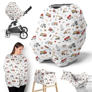 Sweet Jojo Designs Boy 5-in-1 Multi Use Baby Nursing Cover Construction Truck Red Blue and Grey - 1 of 4