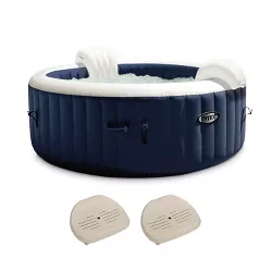 Intex 28431E PureSpa Plus 85in x 25in Portable Inflatable 6 Person Round Hot Tub Spa with 170 Bubble Jets, Heater Pump, and 2 Non-Slip Seats, Navy
