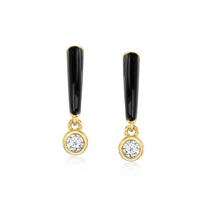 Ross-Simons 0.30 ct. t.w. Lab-Grown Diamond Drop Earrings With Black Enamel in 18kt Gold Over Sterling - 1 of 3