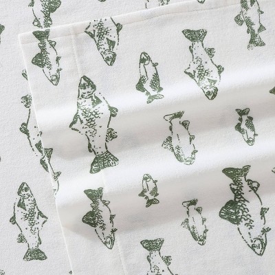 Twin Patterned Flannel Sheet Set Green School of Fish - Thumbnail 2