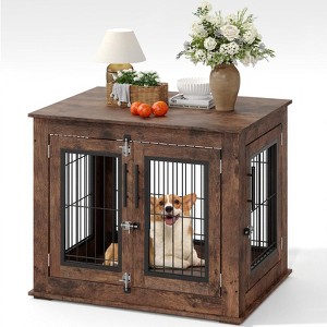 Farmhouse Dog Crate Furniture with Double Doors for Small Medium Dogs, Heavy Duty Wooden Indoor Anti-Chew Kennel Dog House Cage Side End Table - 1 of 4