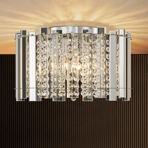 Rennnsan Vinarae 14"W 4-Light Drum Crystal Modern Glam Dimmable Flush Mount in Silver - 1 of 4