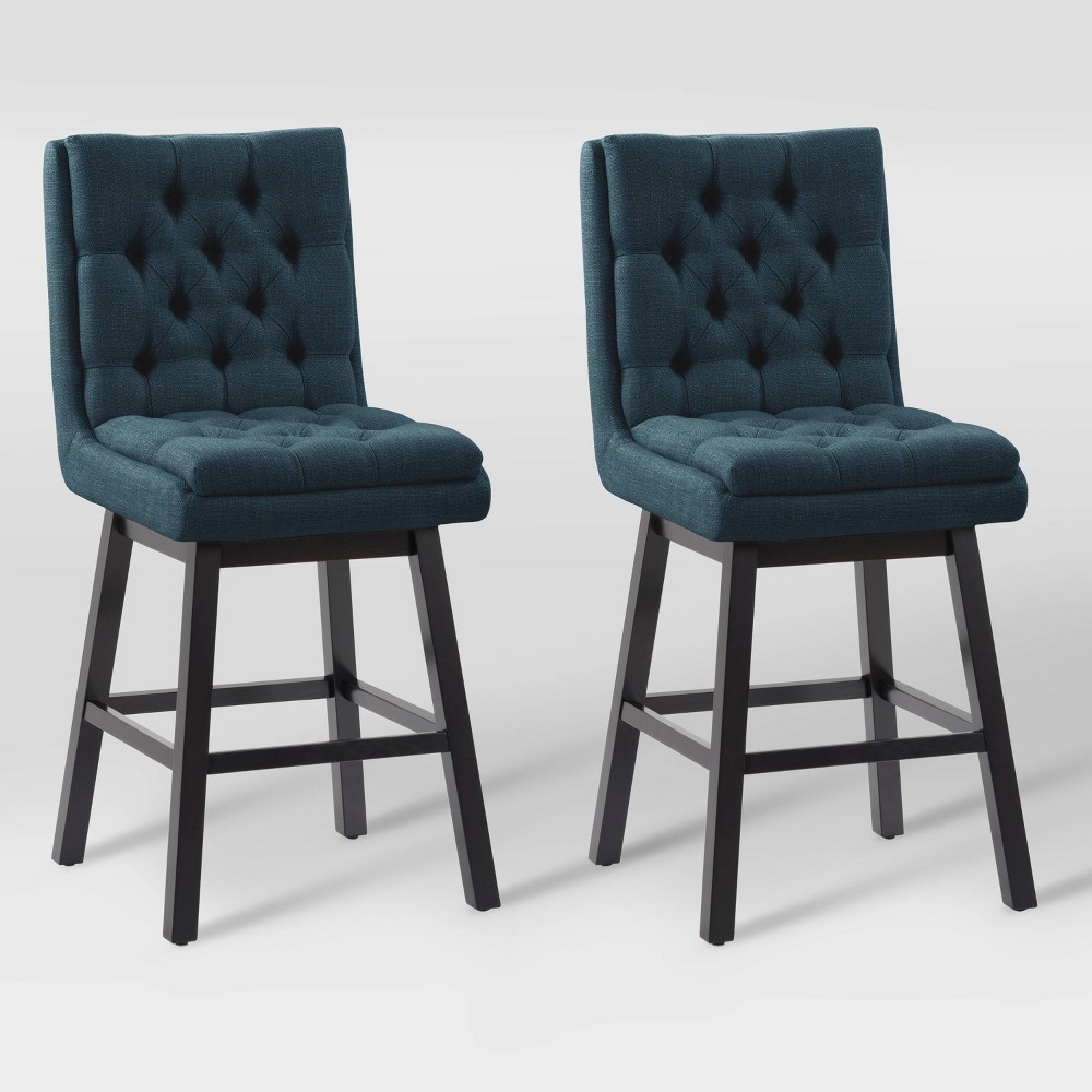 Photos - Chair CorLiving Set of 2 Boston Tufted Fabric Barstools Navy Blue  